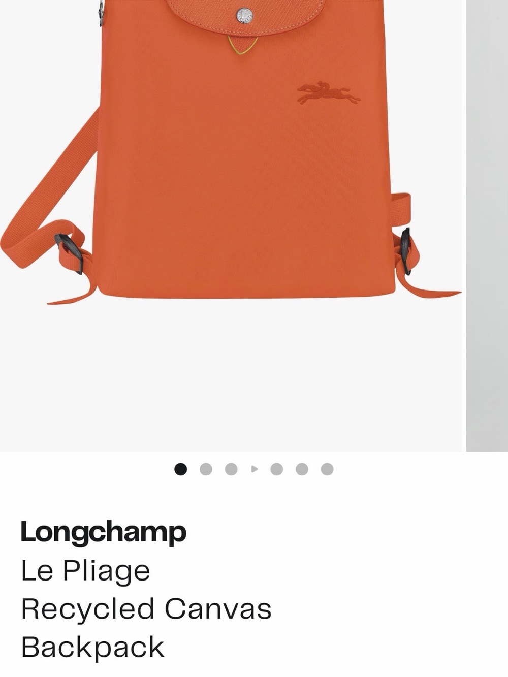 Longchamp Orange Le Pliage Recycled Canvas Backpack - Picture 5 of 12
